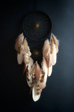 Load image into Gallery viewer, Handmade Beige Dream Catcher with Natural Feathers and Golden Beads
