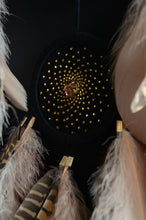 Load image into Gallery viewer, Handmade Beige Dream Catcher with Natural Feathers and Golden Beads
