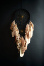 Load image into Gallery viewer, Handmade Beige Dream Catcher with Natural Feathers and Golden Beads
