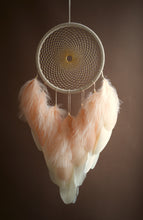 Load image into Gallery viewer, Handmade Beige Dream Catcher with Natural Feathers and Golden Beads
