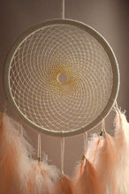 Load image into Gallery viewer, Handmade Beige Dream Catcher with Natural Feathers and Golden Beads
