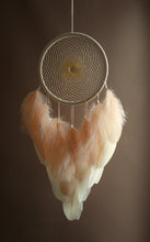Load image into Gallery viewer, Handmade Beige Dream Catcher with Natural Feathers and Golden Beads

