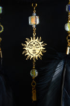 Load image into Gallery viewer, Black Celestial Dream Catcher with Hematite-Tone Beads, Golden Stars and Black Feathers
