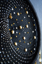 Load image into Gallery viewer, Black Celestial Dream Catcher with Hematite-Tone Beads, Golden Stars and Black Feathers
