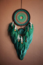 Load image into Gallery viewer, large brown green dream catcher with glass beads
