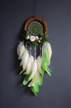 Load image into Gallery viewer, green dream catcher on willow ring
