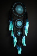 Load image into Gallery viewer, Extra Large Black &amp; Turquoise Dreamcatcher — Handmade Wall Decor Boho style
