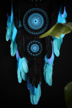 Load image into Gallery viewer, Extra Large Black &amp; Turquoise Dreamcatcher — Handmade Wall Decor Boho style
