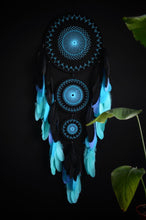 Load image into Gallery viewer, Extra Large Black &amp; Turquoise Dreamcatcher — Handmade Wall Decor Boho style
