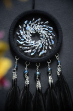 Load image into Gallery viewer, Handmade Black Dreamcatcher – Glass Beads, Black Feathers, Boho Wall Hanging Dec
