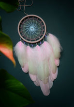 Load image into Gallery viewer, Handmade Pink Dreamcatcher – Soft Feathers, Pastel Web, Boho Wall Hanging Decor
