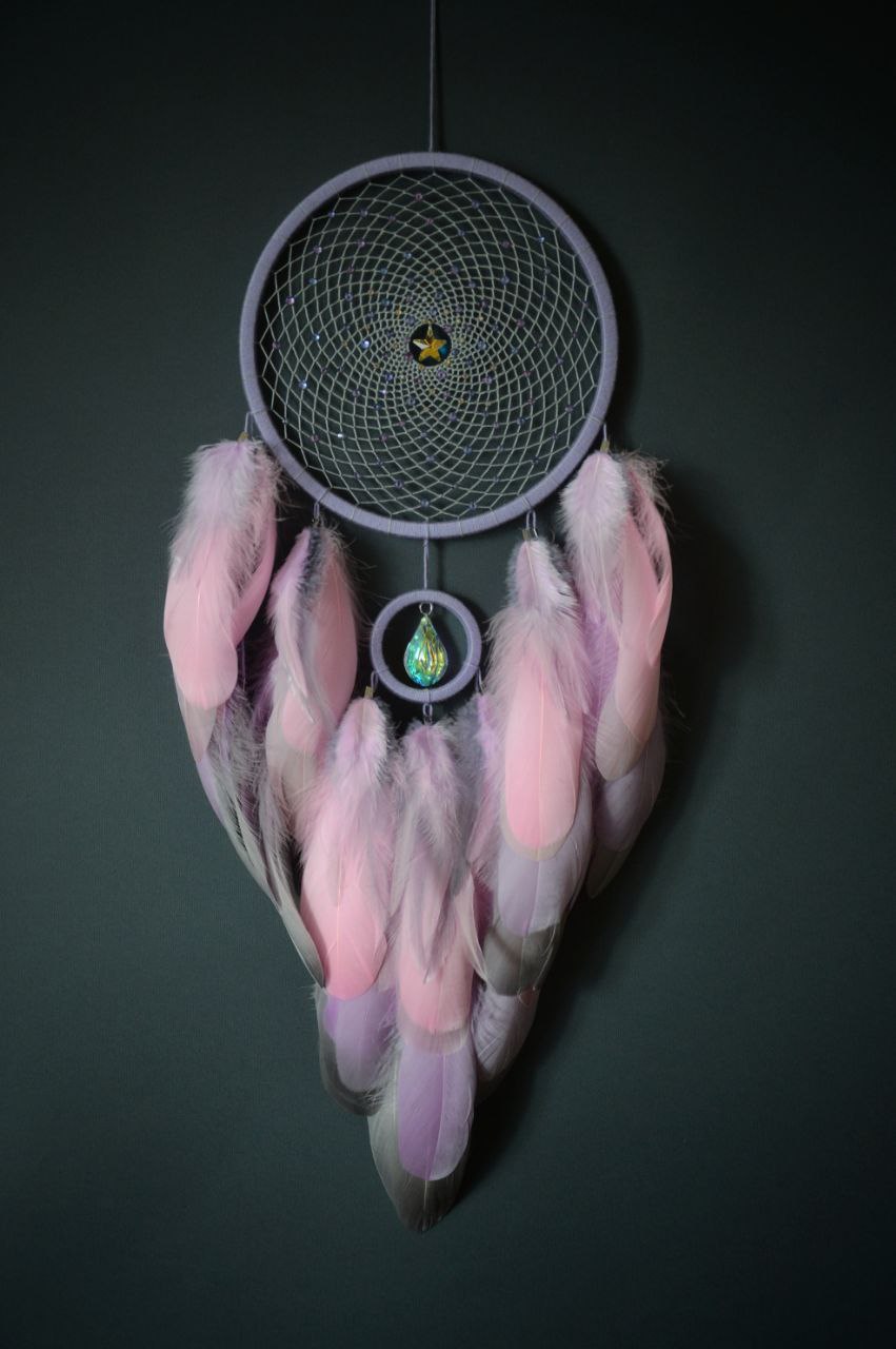 Handmade Dreamcatcher – Large Pink Feather Wall Hanging – Boho Nursery & Bedroom