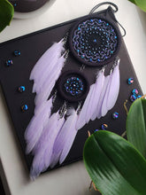 Load image into Gallery viewer, Handmade Small Dreamcatcher with Light Lavender Feathers &amp; Beaded Mandala
