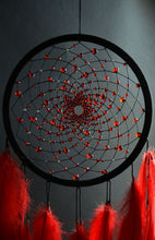 Load image into Gallery viewer, Red Dreamcatcher Wall Decor with Feathers – Handmade Boho Statement Accent
