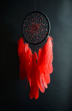 Load image into Gallery viewer, Red Dreamcatcher Wall Decor with Feathers – Handmade Boho Statement Accent
