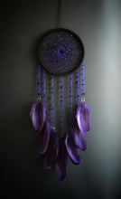Load image into Gallery viewer, Purple Galaxy Dream Catcher with Beads &amp; Feathers – Handmade Boho Wall Hanging Decor

