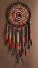 Load and play video in Gallery viewer, Large Red &amp; Orange Mandala Dream Catcher with Natural Feathers
