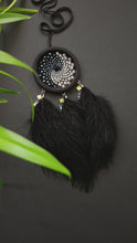 Load and play video in Gallery viewer, Black Dream Catcher with Black Feathers and Sparkling Crystal Beads
