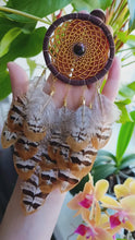 Load and play video in Gallery viewer, Small Brown Dream Catcher with Natural Feathers – Handmade Boho Wall Decor
