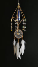 Load and play video in Gallery viewer, Crystal Dream Catcher with White Feathers &amp; Gold Accents
