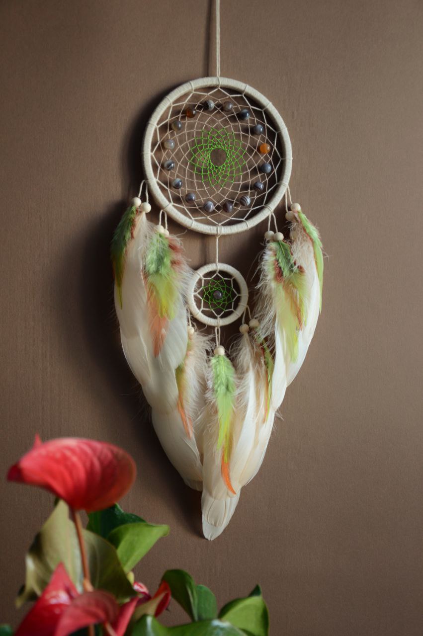 Dream catcher with natural stone agate Botswana beads
