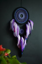 Load image into Gallery viewer, Black purple dream catcher with tiger eye beads
