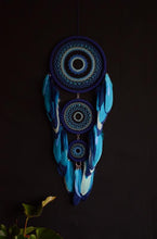 Load image into Gallery viewer, Large blue birch black dream catcher
