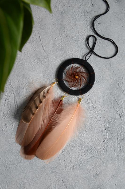 Small black brown dream catcher with natural tiger's eye stone