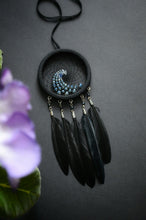 Load image into Gallery viewer, Small black dream catcher with blue wave ornament
