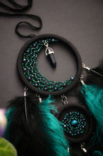 Load image into Gallery viewer, green black dream catcher with aventurine crystal

