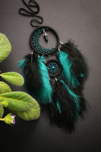 Load image into Gallery viewer, black green dreamcatcher with moon
