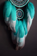 Load image into Gallery viewer, Teal dream catcher wall hanging

