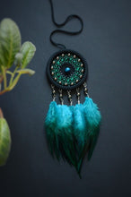 Load image into Gallery viewer, Small teal dreamcatcher with lots of beads
