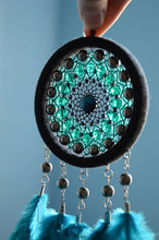 Load image into Gallery viewer, Small teal dreamcatcher with lots of beads
