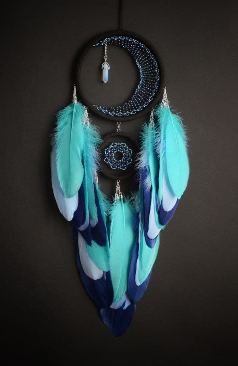 Black blue dream catcher with moonstone crystal
