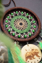 Load image into Gallery viewer, brown green dream catcher with bear totem animal
