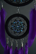 Load image into Gallery viewer, black purple dream catcher with crystal
