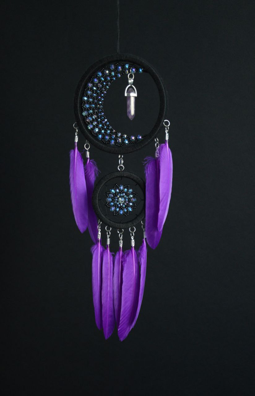 black purple dream catcher with crystal
