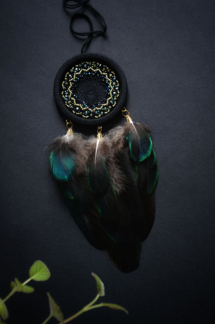 Small black with green tint dream catcher