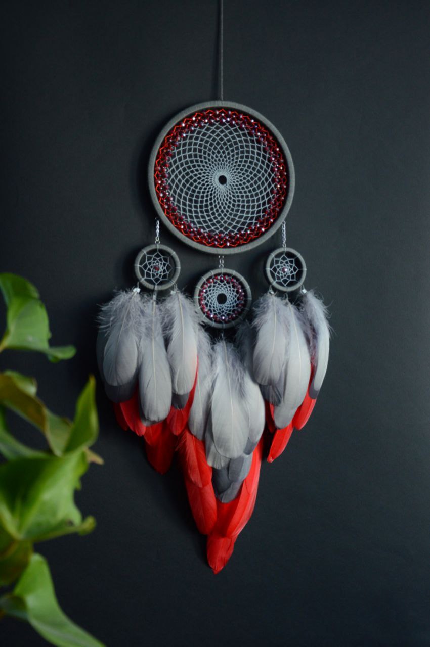 large gray red dream catcher