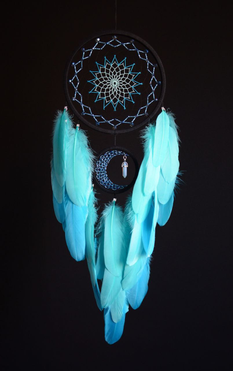 Handmade Large Black Blue Dream Catcher with crystal beads from Julia ...