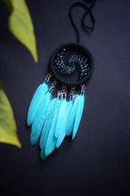 Load image into Gallery viewer, small black blue dream chatcher with spiral weave
