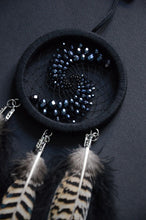 Load image into Gallery viewer, small black red dream catcher with pheasant feathers
