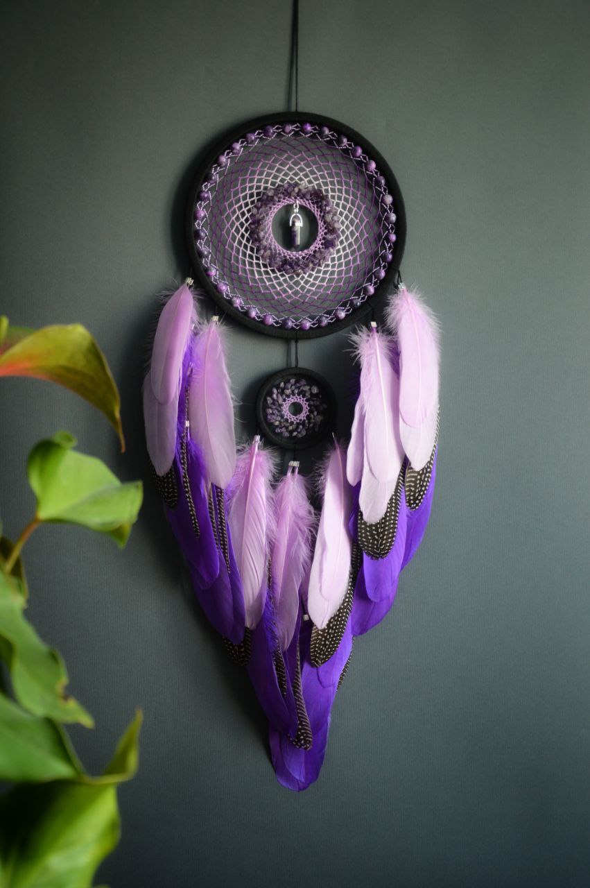 large purple dream catcher with amethyst crumb