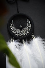 Load image into Gallery viewer, small black white dream catcher with glass beads
