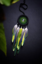 Load image into Gallery viewer, mini green dream catcher with parrot feathers

