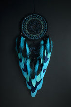 Load image into Gallery viewer, large black blue dream catcher spiral
