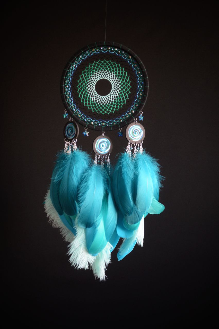 large black turquoise dream catcher with ostrich feathers