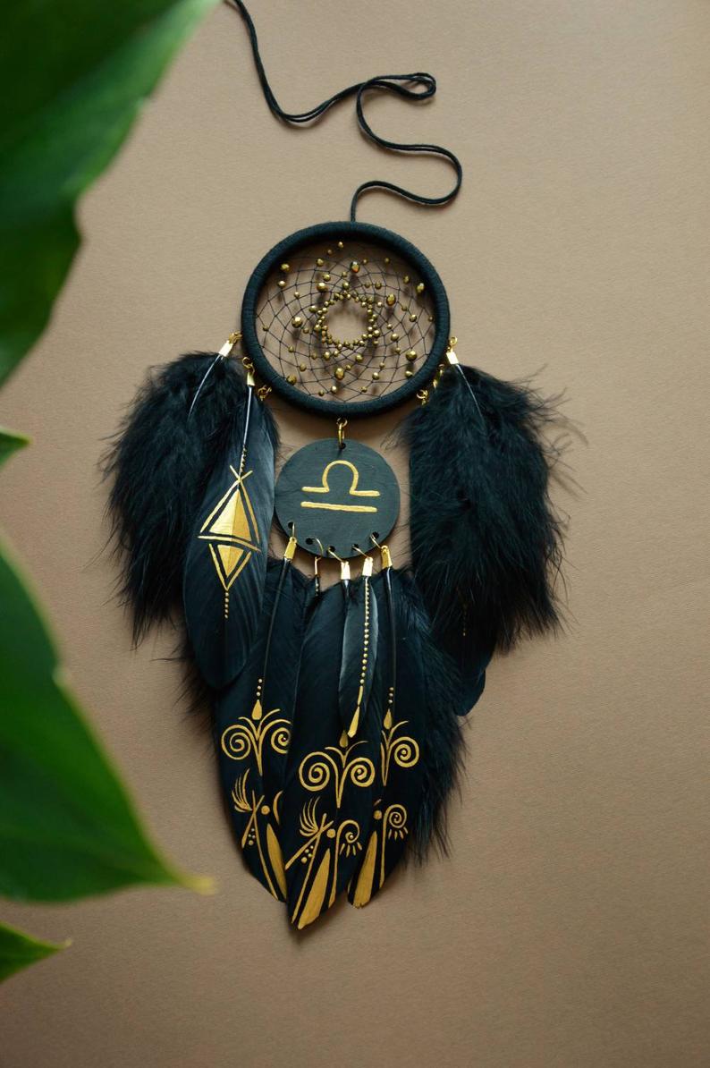 Libra Zodiac Black Dream Catcher Gold Image | MIDNIGHT-CATCHERS